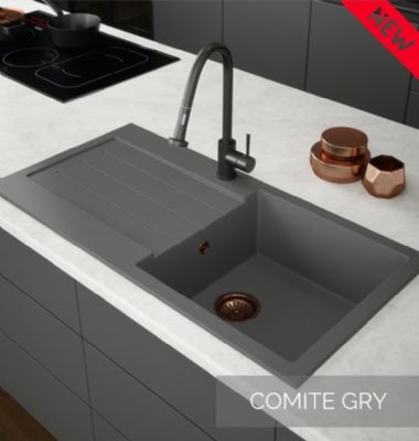 ELLSI COMITE GREY SINGLE BOWL & DRAINER INSET SINK, PDT-000076 ELLSI COMITE GREY SINGLE BOWL & DRAINER INSET SINK, PDT-000076